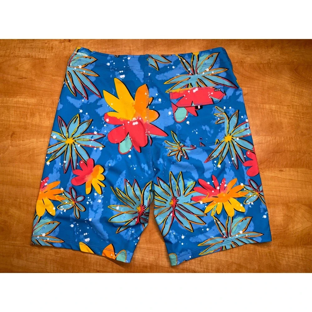 Hurley Phantom Board Shorts Mens 31 Blue Floral Tropical‎ Swim Trunks 9 Inseam